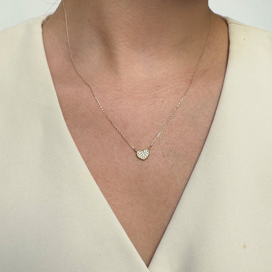 Collar Gargantilla Oro 10K Kilates Diseño Corazón Con Brillantes 45 cm