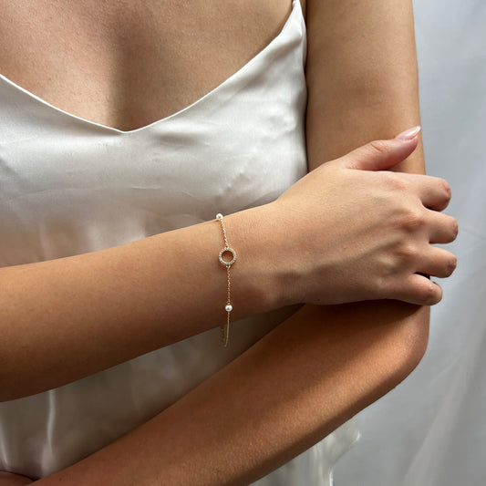 Pulso De Oro Italiano 10 Kilates Aro Con Perlas