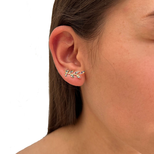 ARETES ORO 14 KILATES ESCALADORES/TREPADORES PLANTAS COLOR