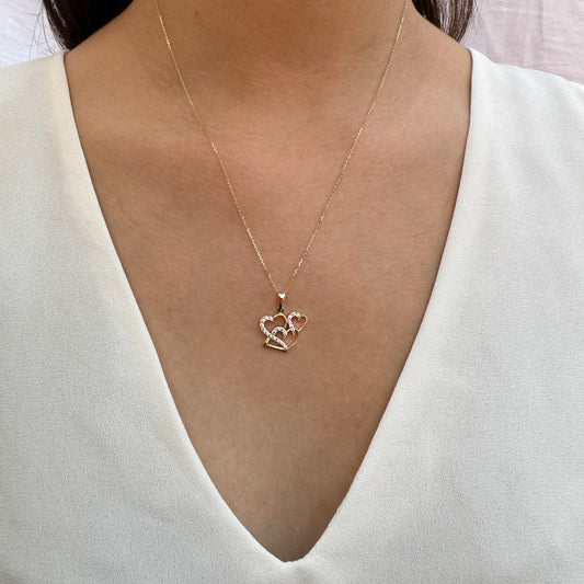 Gargantilla Oro Sólido 14 Kilates 3 Corazones
