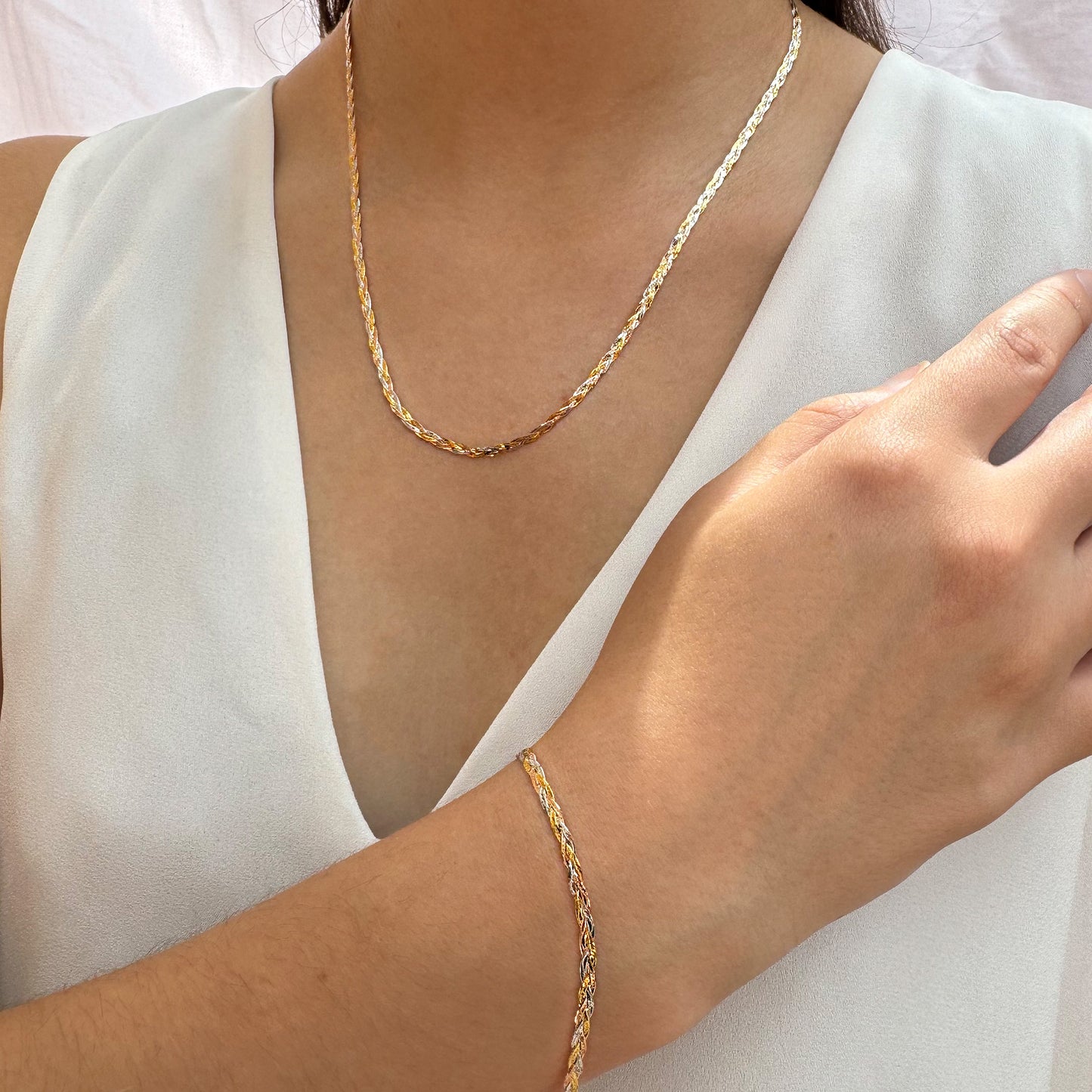 Juego Cadena y Pulso Trenzado Oro Florentino 14 Kilates