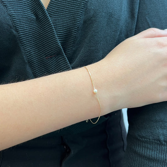 Pulso De Oro Italiano 14 Kilates Perla Sola