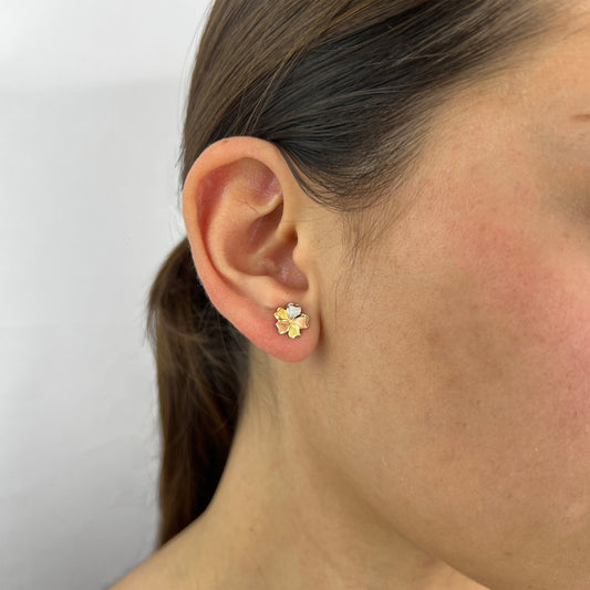 Aretes Oro Florentino Italiano 14 Kilates Flores Hawaii