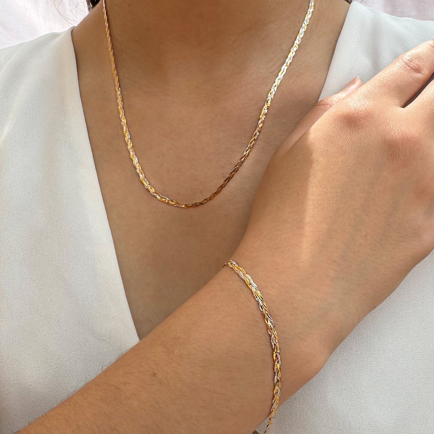 Juego Cadena y Pulso Trenzado Oro Florentino 14 Kilates