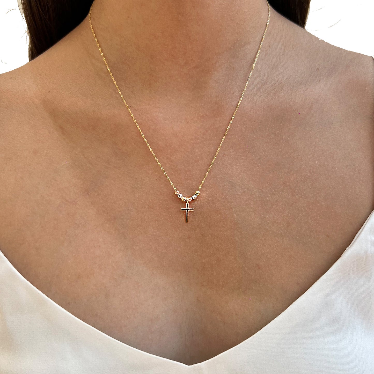 Gargantilla Oro 14 Kilates Cruz Esferas Semanario