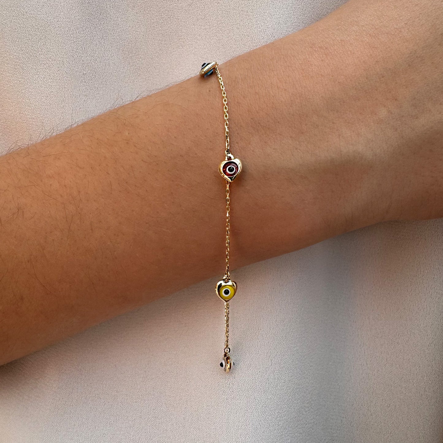 Pulso De Oro 14 Kilates Corazones Ojos Turcos Varios Colores