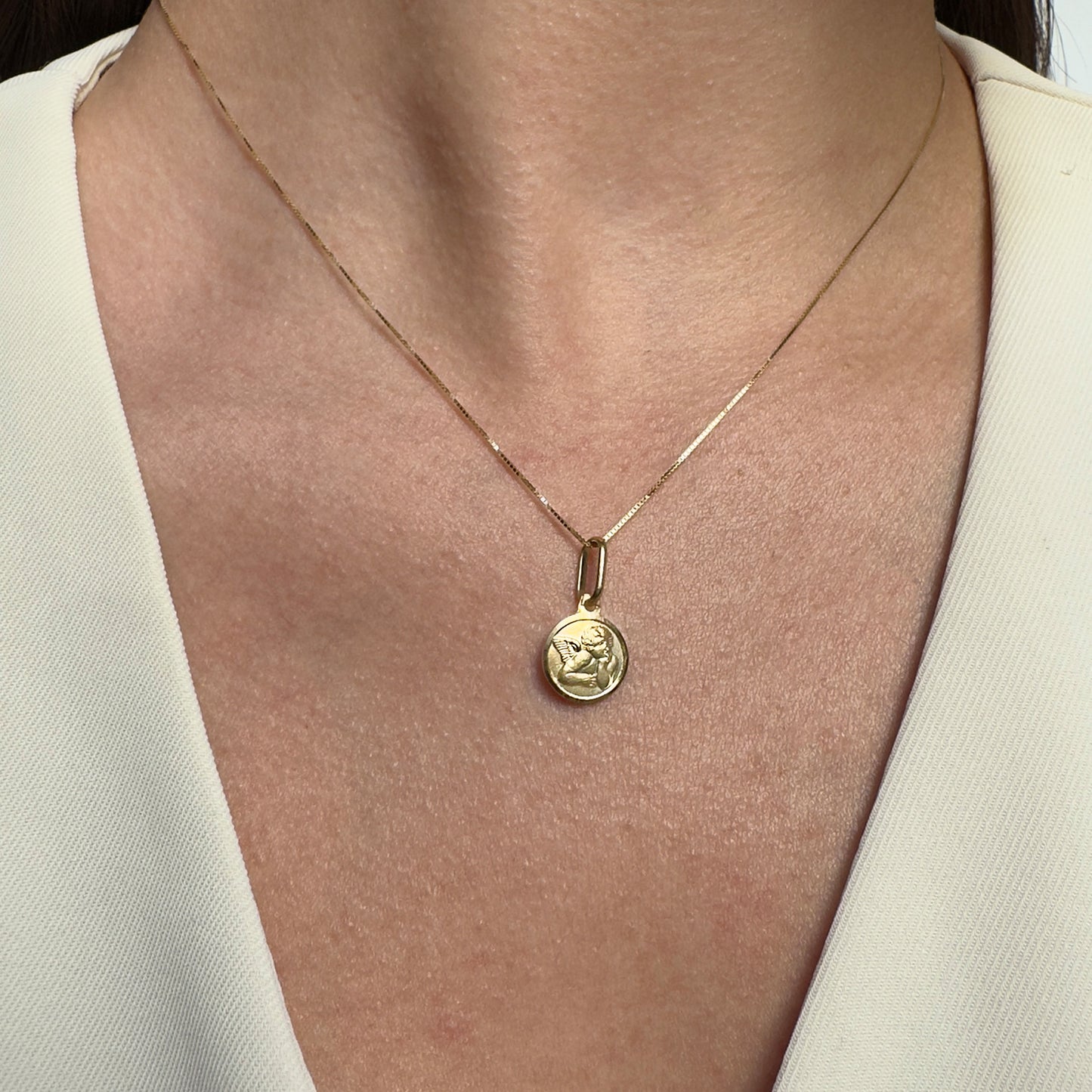 DIJE MEDALLA DE ORO 14K KILATES DISEÑO ANGEL DE LA GUARDA