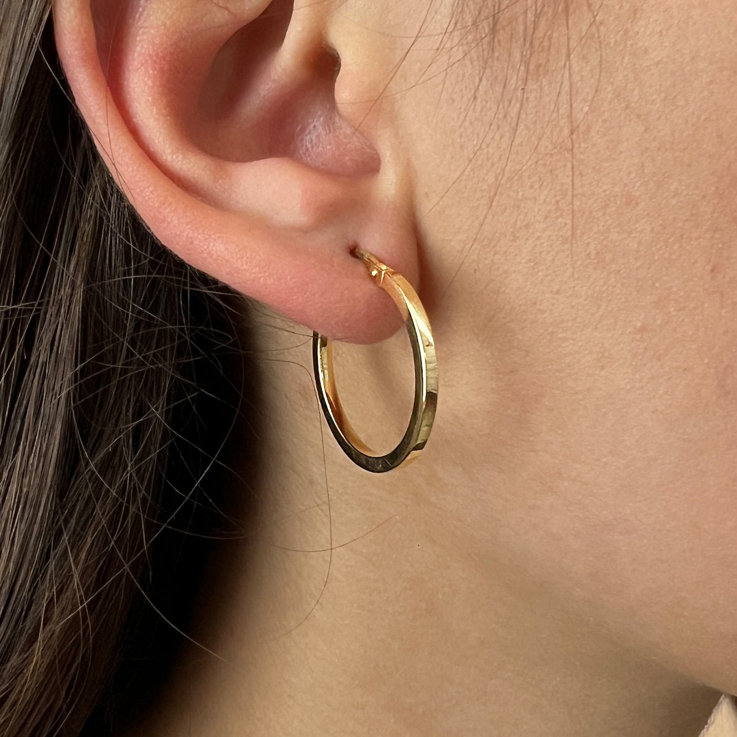 Aretes Arracadas Oro Italiano 14 Kilates Cuadradas Lisas 2.5 CM