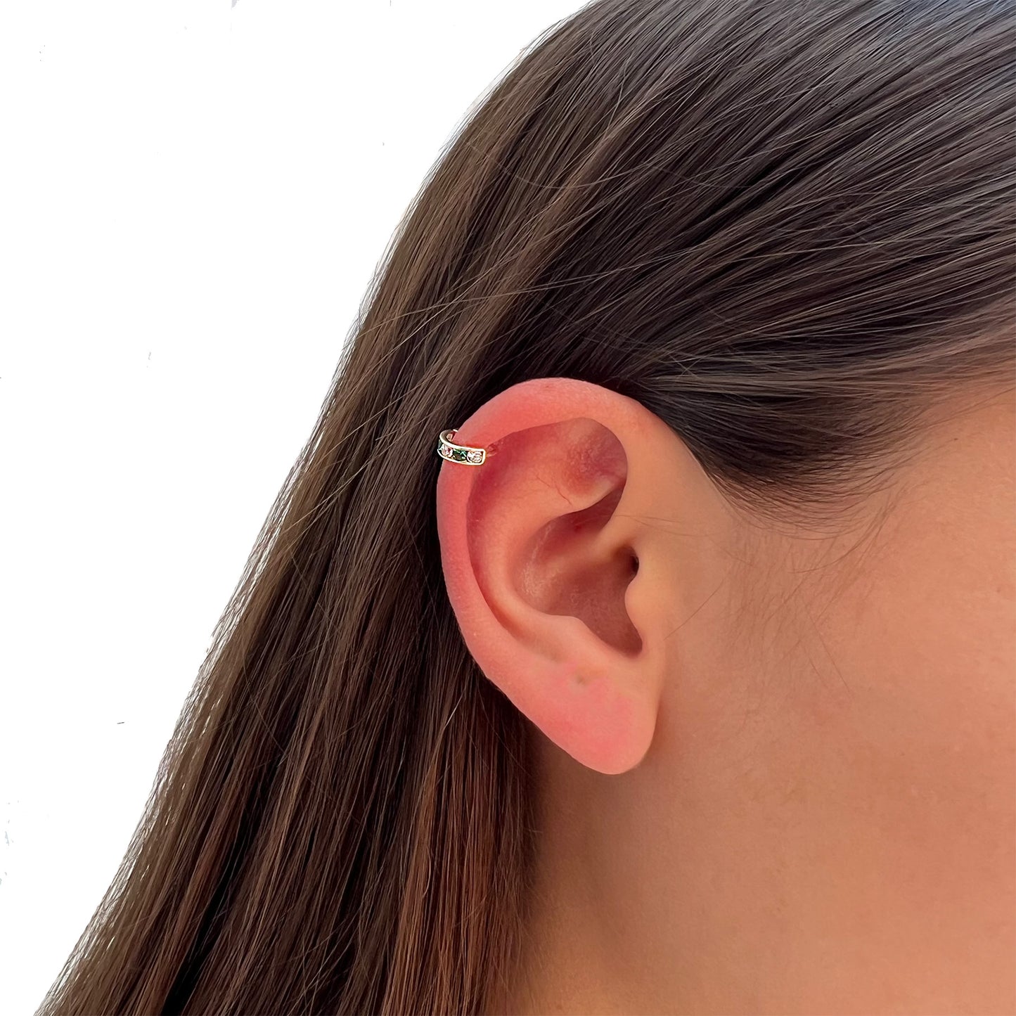 ARETES HUGGIES ORO 14 KILATES PIEDRAS COLORES