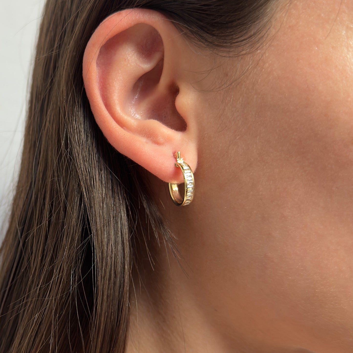 ARETES ARRACADAS DE ORO 10 KILATES PIEDRAS BAGUETTE 1.5 CM