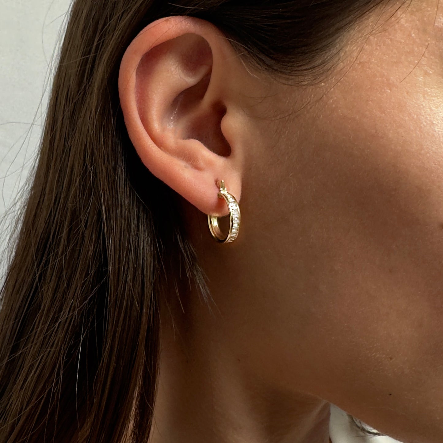 ARETES ARRACADAS DE ORO 10 KILATES PIEDRAS BAGUETTE 1.5 CM