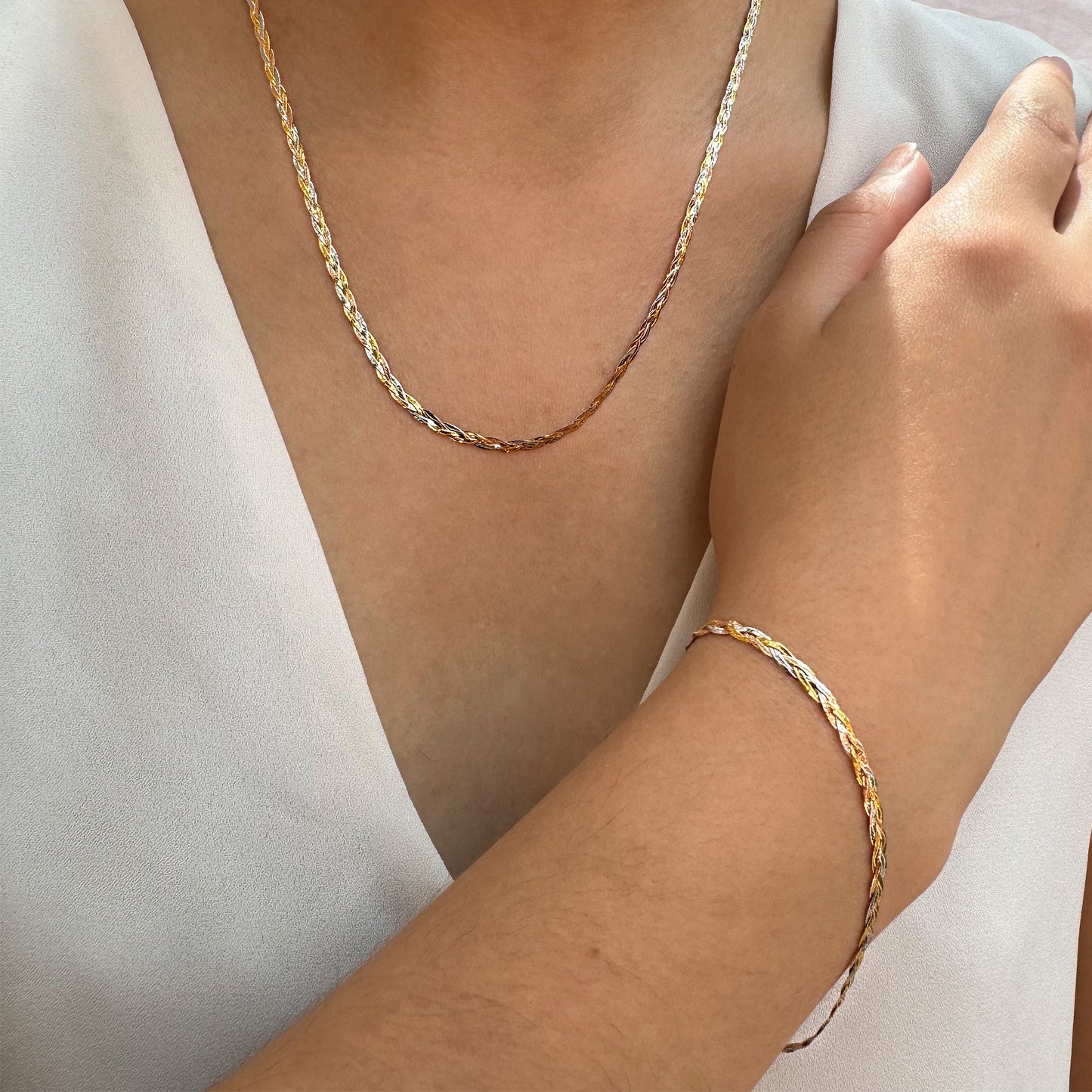 Juego Cadena y Pulso Trenzado Oro Florentino 14 Kilates