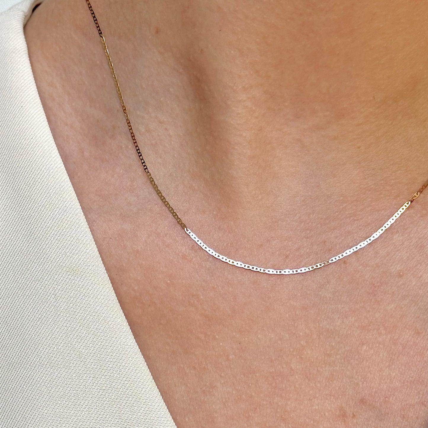 CADENA ORO 14K KILATES TEJIDO MARINERO ESPEJO 1 MM