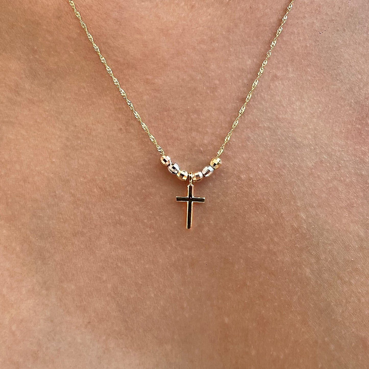 Gargantilla Oro 14 Kilates Cruz Esferas Semanario