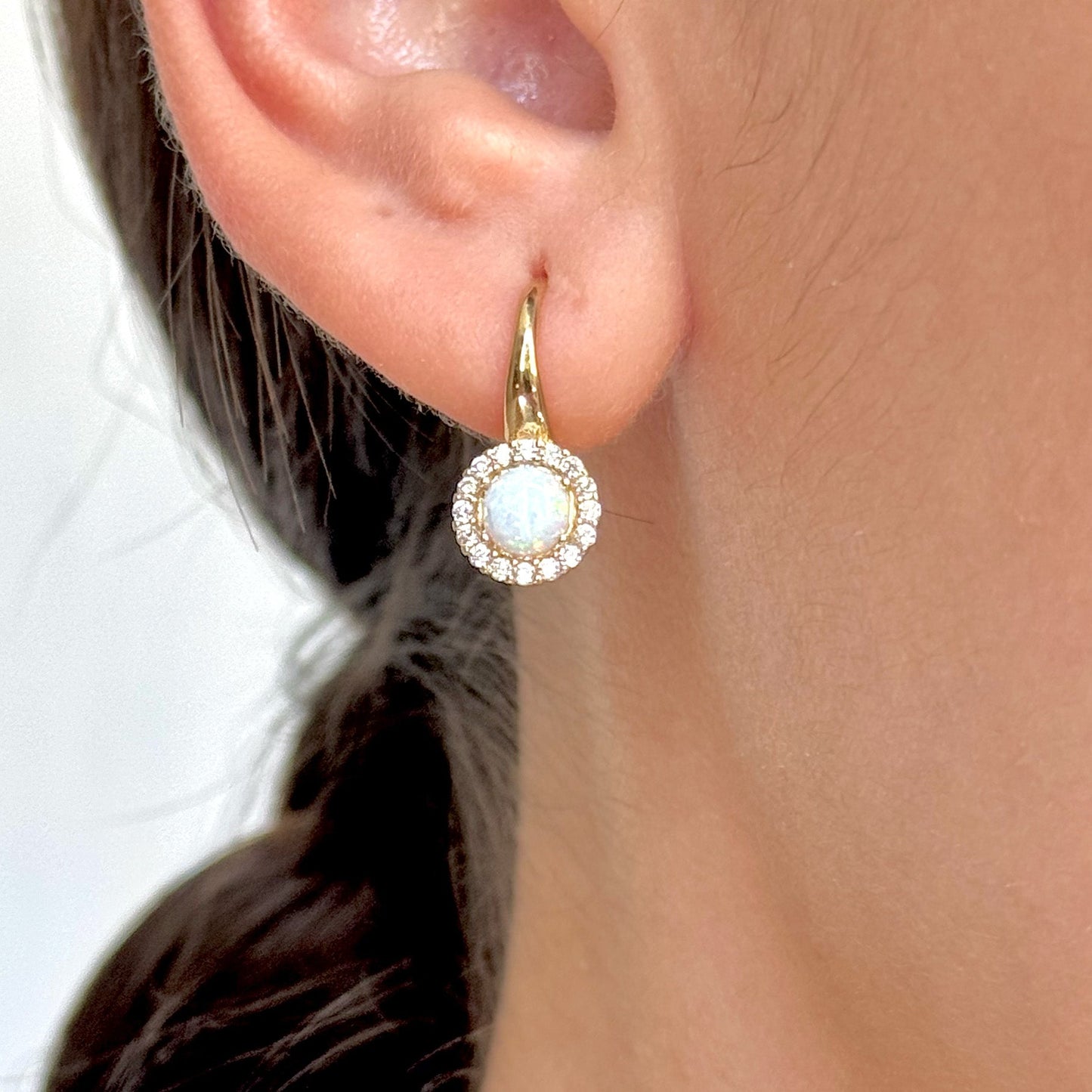 ARETES ORO 14 KILATES ÓPALO CON PIEDRAS 1.8 CM X 8 MM DIAM