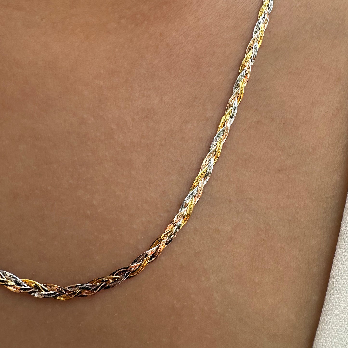 Cadena Gargantilla Trenza De Oro Florentino 14 Kilates