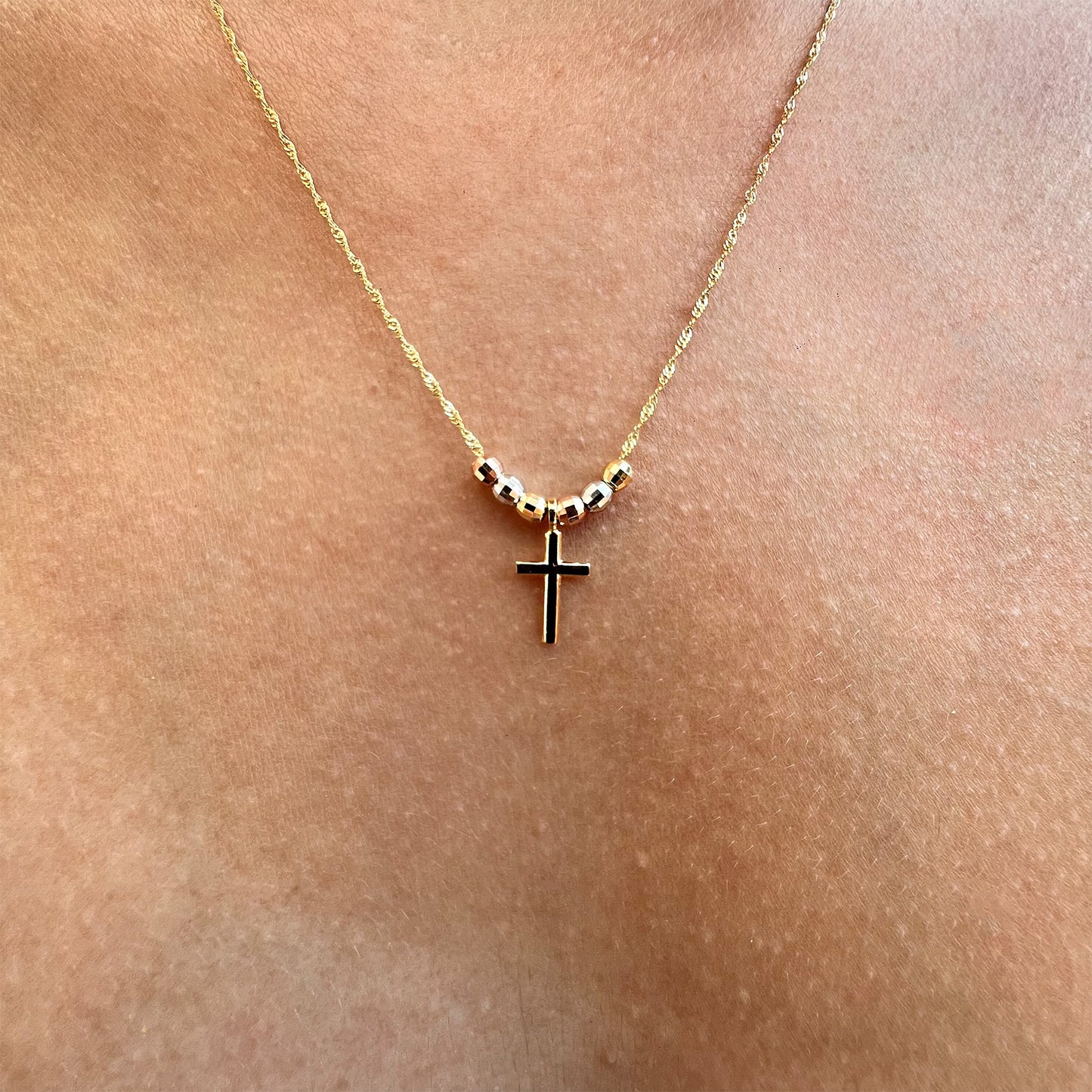 Gargantilla Oro 14 Kilates Cruz Esferas Semanario