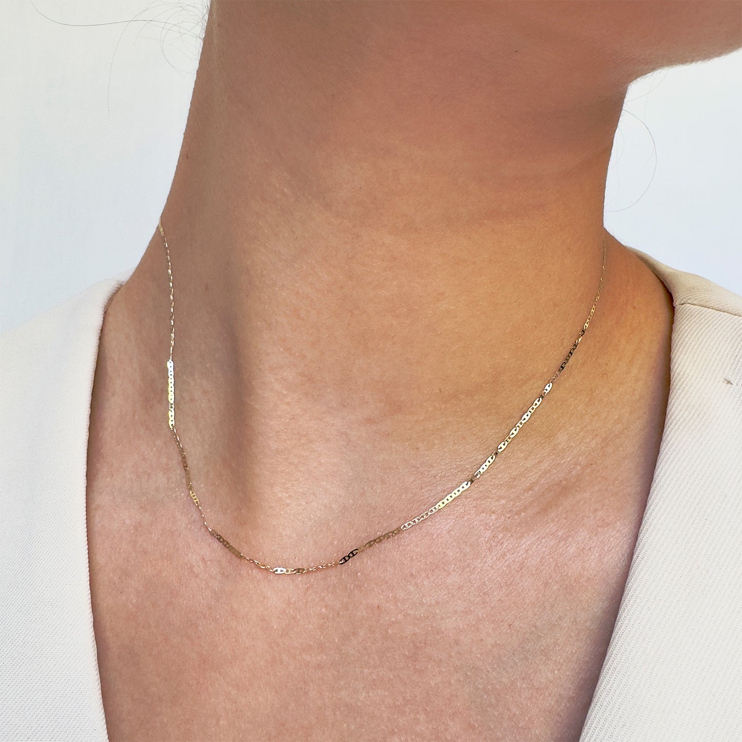 CADENA ORO 14K KILATES TEJIDO MARINERO ESPEJO 1 MM