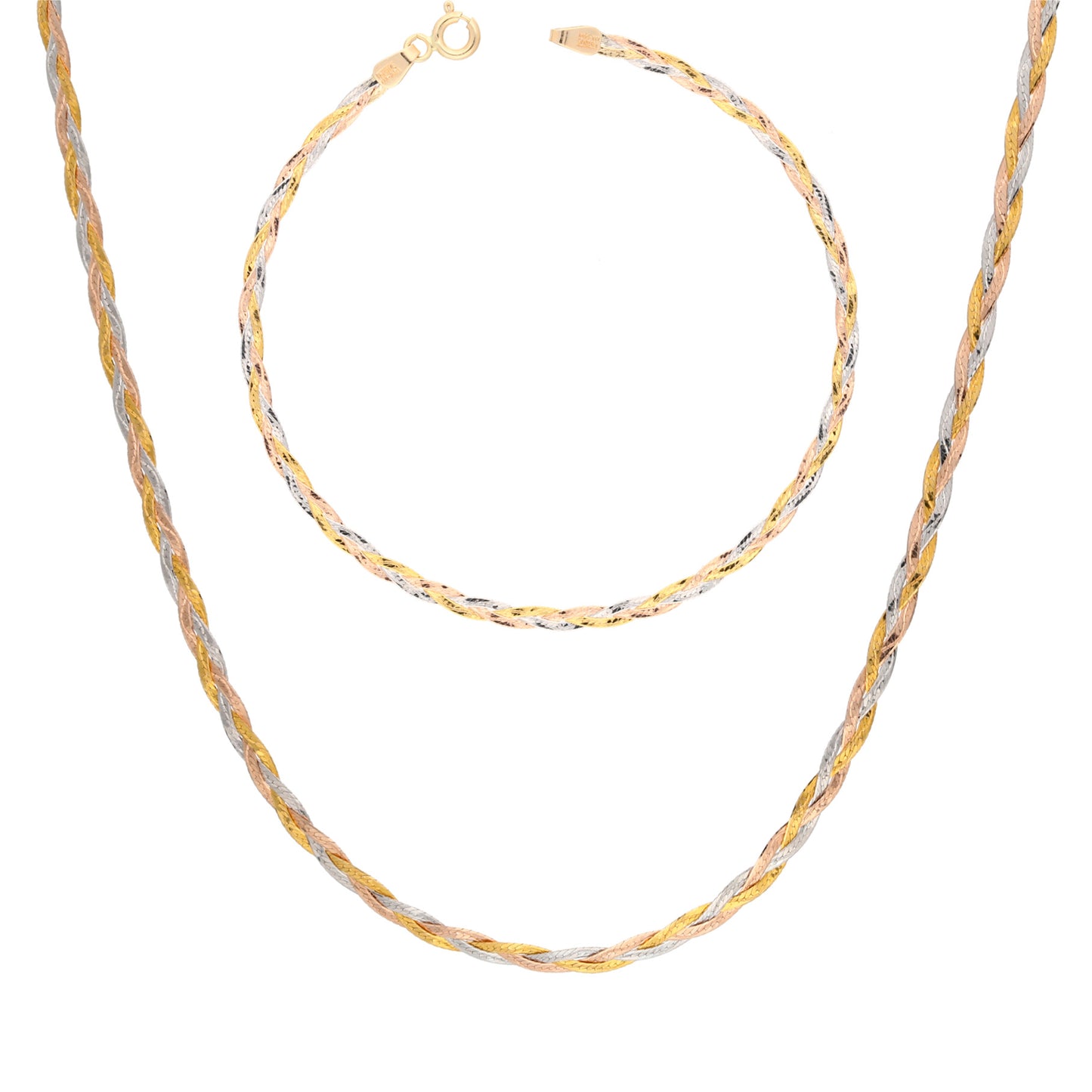 Juego Cadena y Pulso Trenzado Oro Florentino 14 Kilates