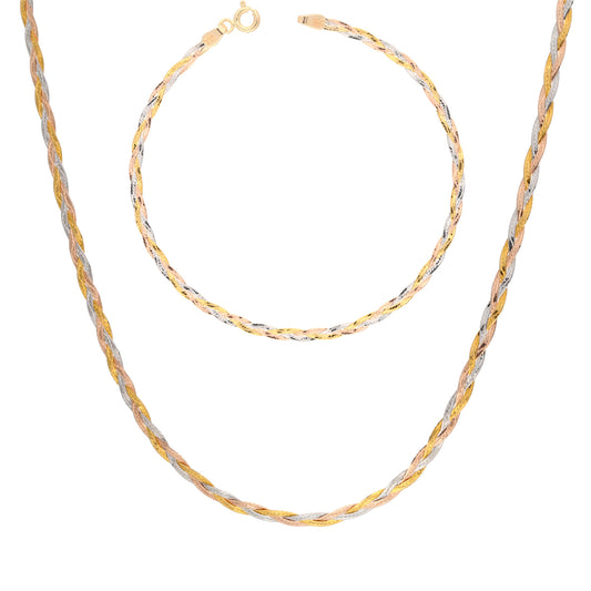 Juego Cadena y Pulso Trenzado Oro Florentino 14 Kilates