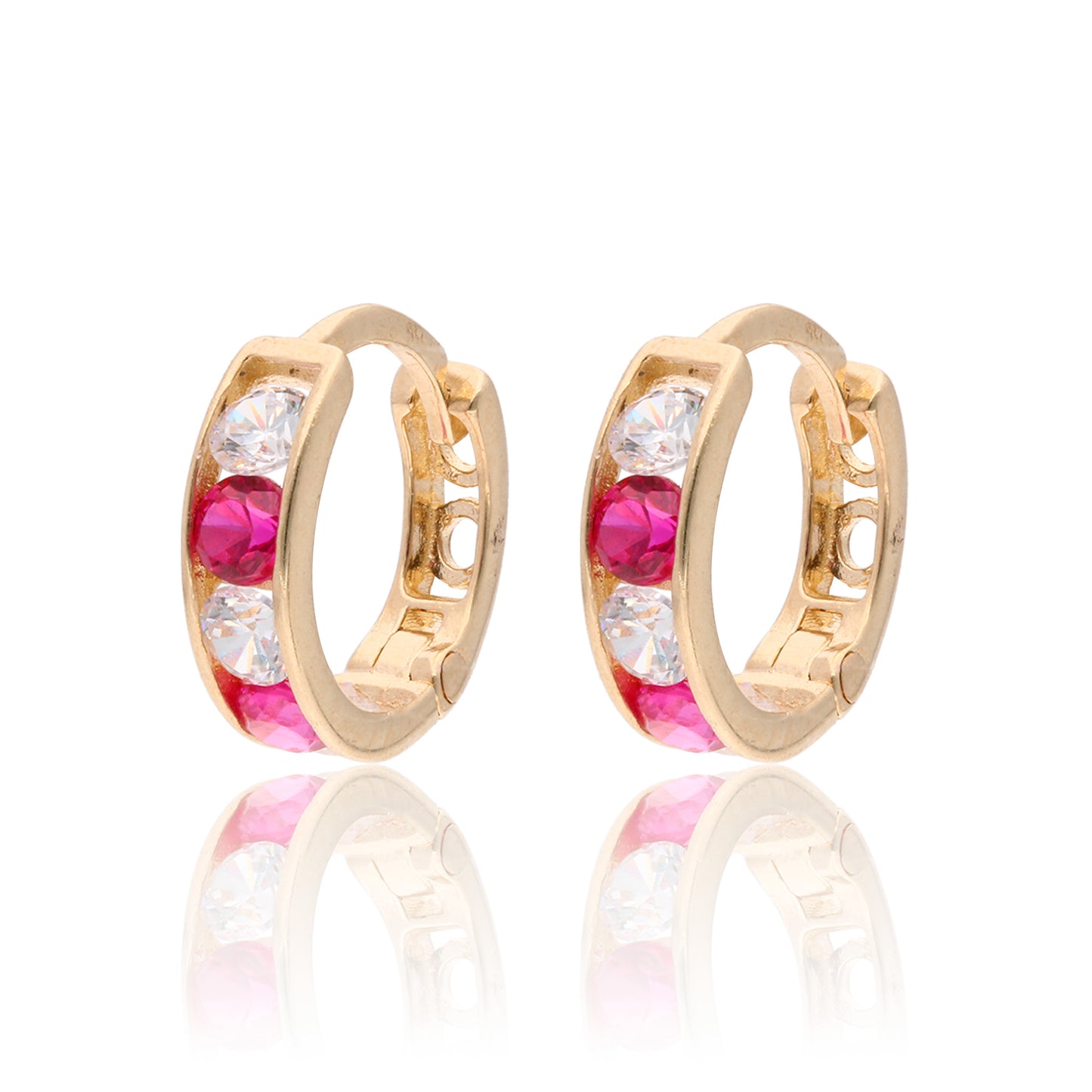 ARETES HUGGIES ORO 14 KILATES PIEDRAS COLORES