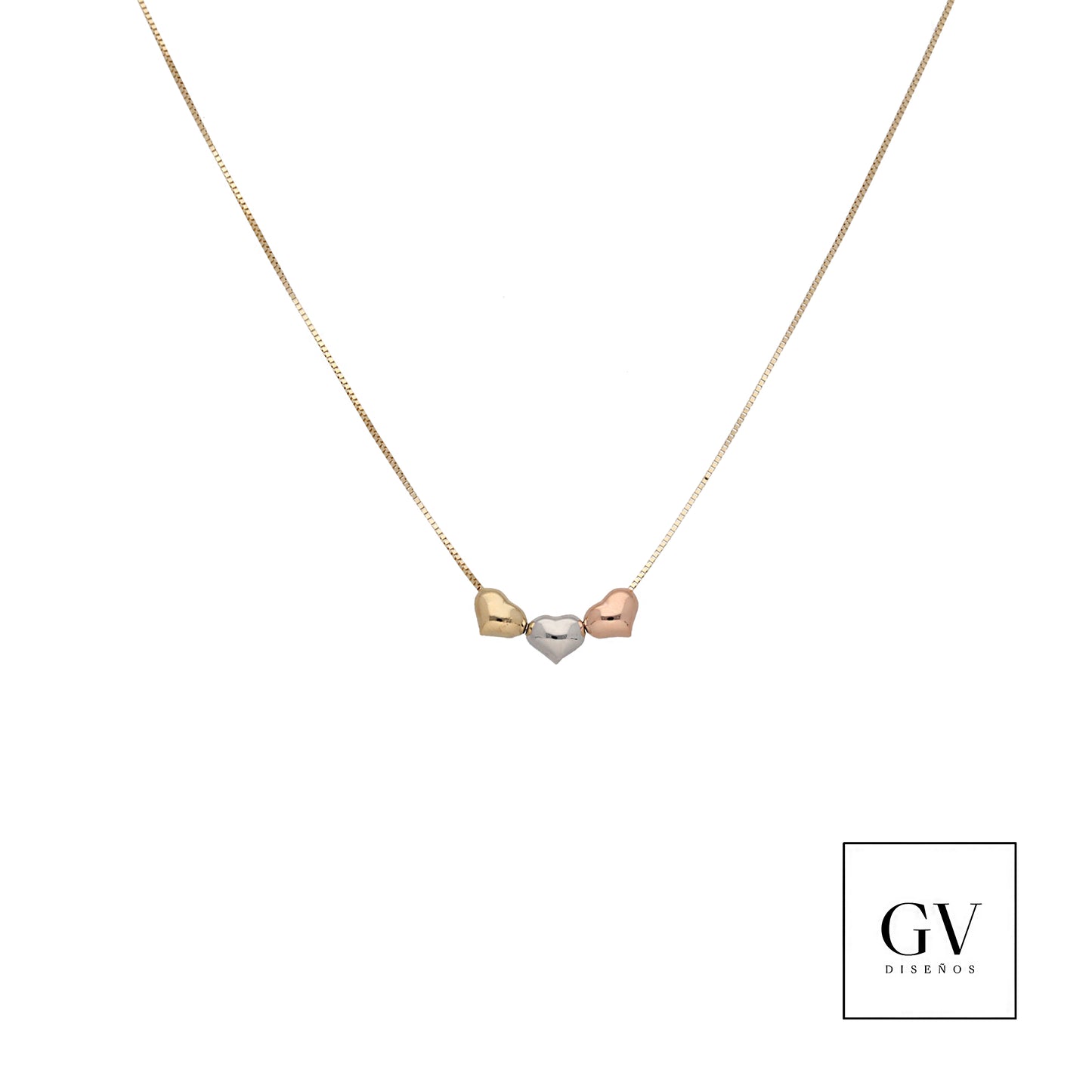 Collar Corazones transversales Oro Florentino de 14 Kilates