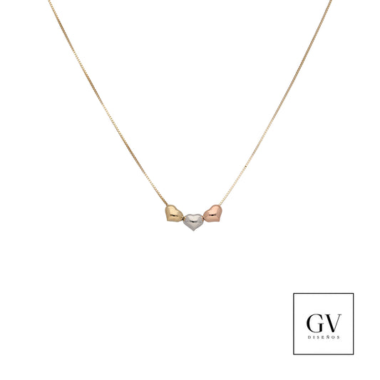 Collar Corazones transversales Oro Florentino de 14 Kilates