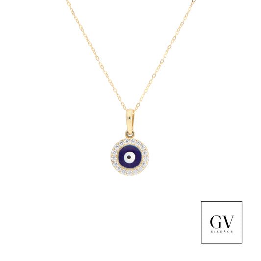 Gargantilla Ojo Turco  Piedras Oro 14 Kilates
