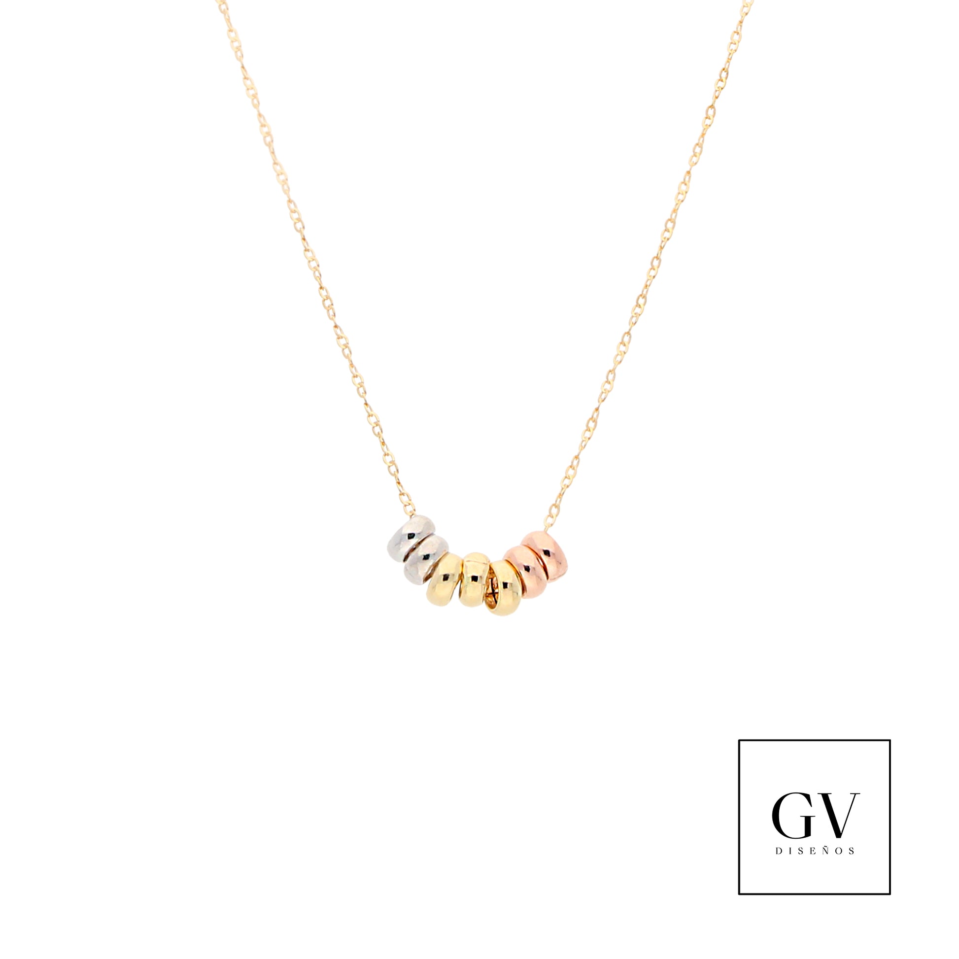 COLLAR DE AROS SEMANARIO, DE ORO 14 KILATES, AROS DE LA SUERTE, COLLAR DE AROS DE LA SUERTE