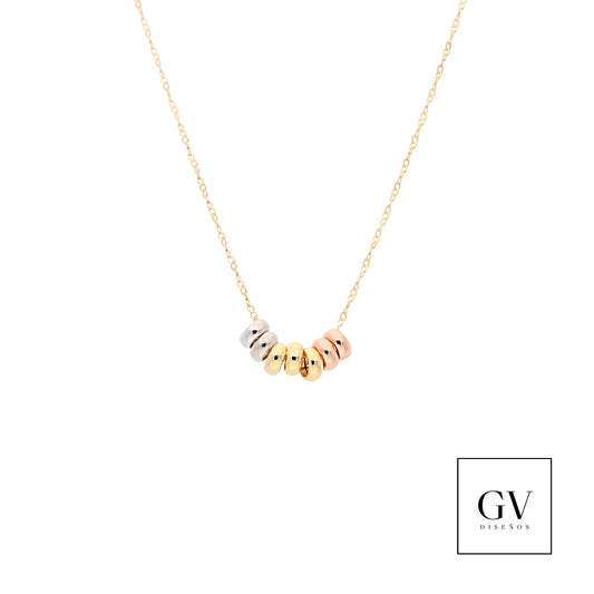 COLLAR DE AROS SEMANARIO, DE ORO 14 KILATES, AROS DE LA SUERTE, COLLAR DE AROS DE LA SUERTE