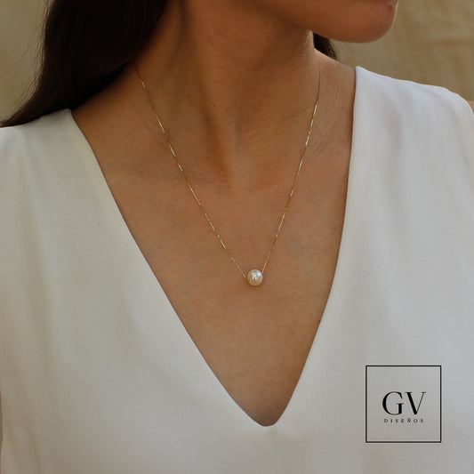 Gargantilla con Perla Natural de Oro 14 Kilates