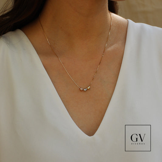 Collar Corazones transversales Oro Florentino de 14 Kilates