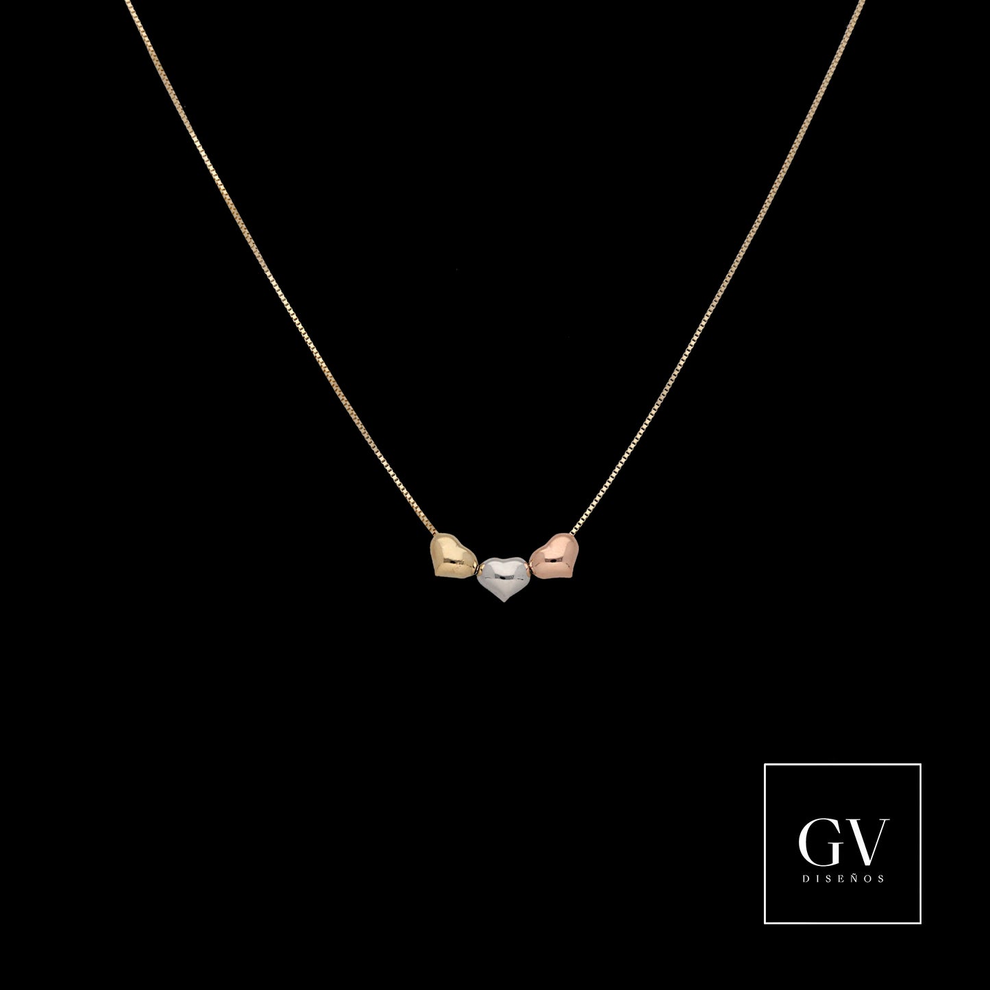 Collar Corazones transversales Oro Florentino de 14 Kilates