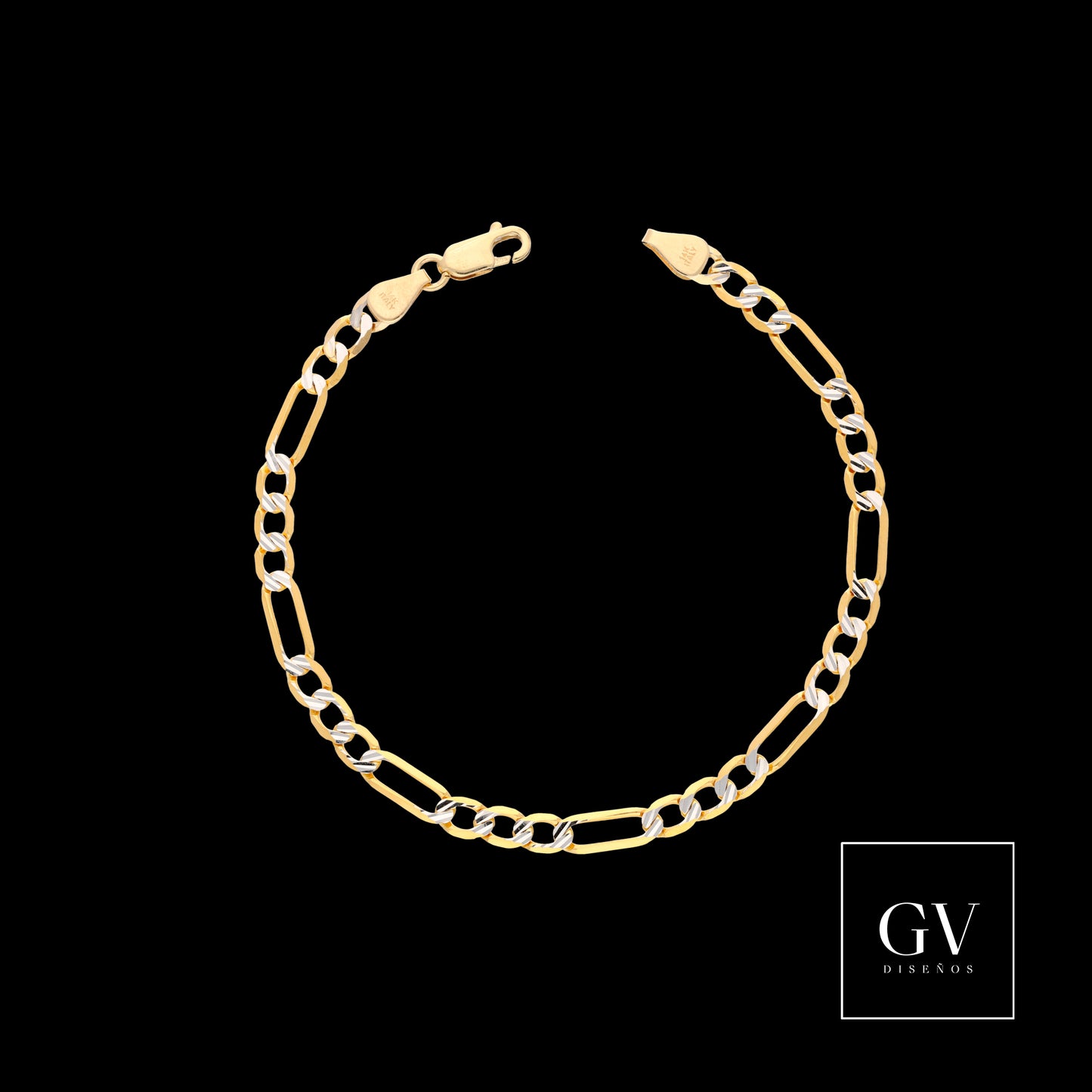 Pulso Esclava Estilo Figaro Diamantado Oro 14 Kilates