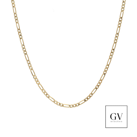 Cadena Estilo Figaro Plana Unisex Oro Italiano 14 Kilates 2.5 MM