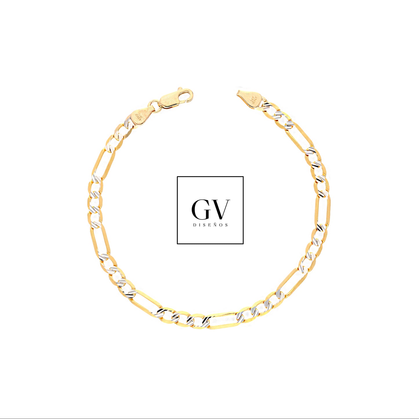 Pulso Esclava Estilo Figaro Diamantado Oro 14 Kilates