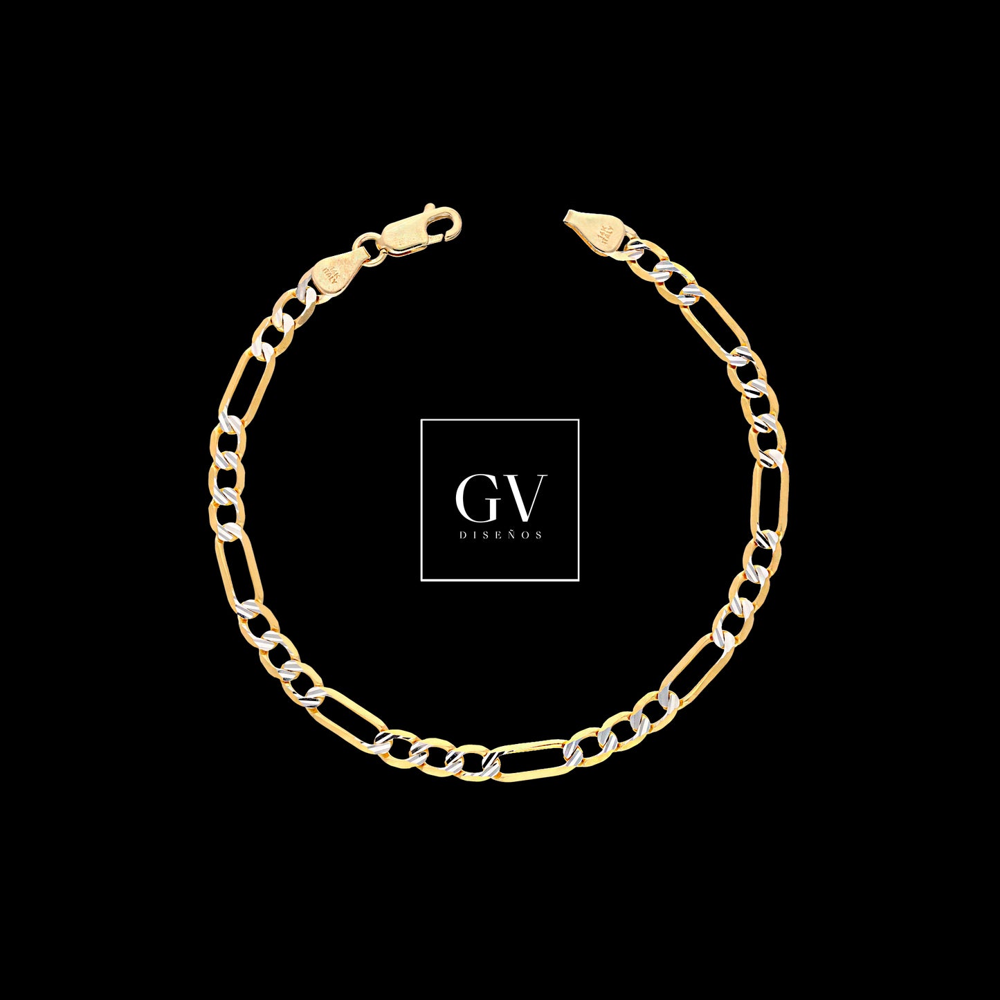 Pulso Esclava Estilo Figaro Diamantado Oro 14 Kilates