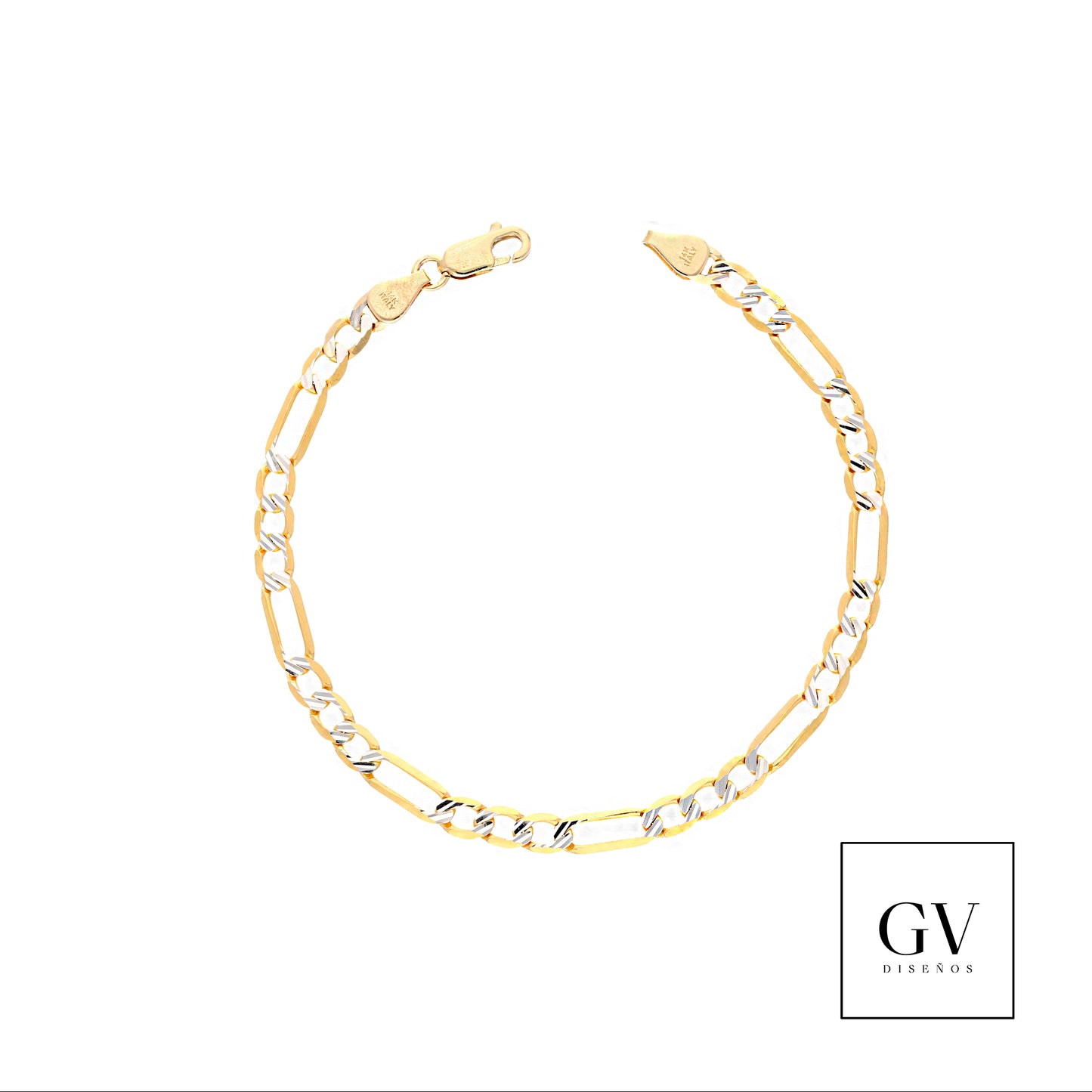 Pulso Esclava Estilo Figaro Diamantado Oro 14 Kilates