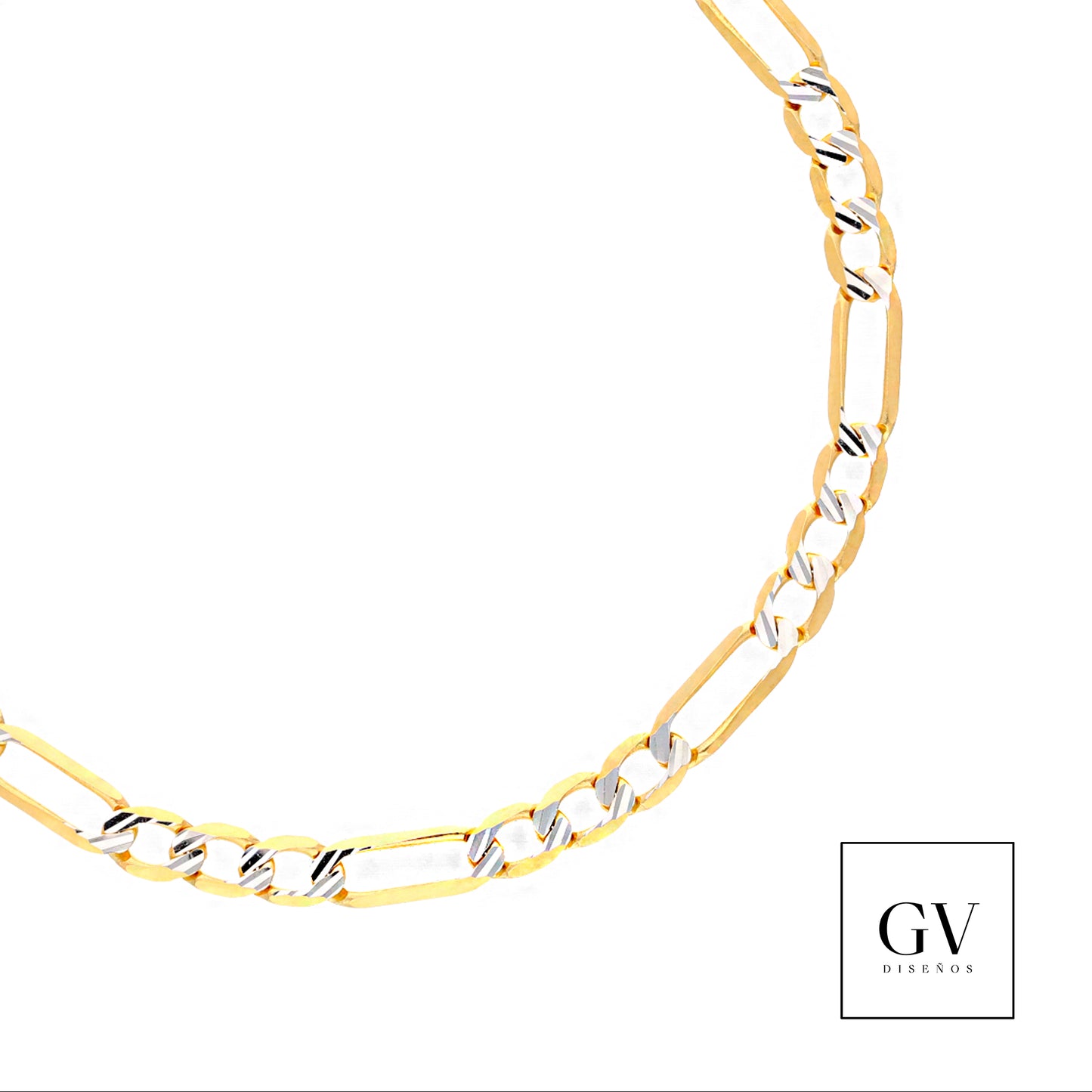 Pulso Esclava Estilo Figaro Diamantado Oro 14 Kilates