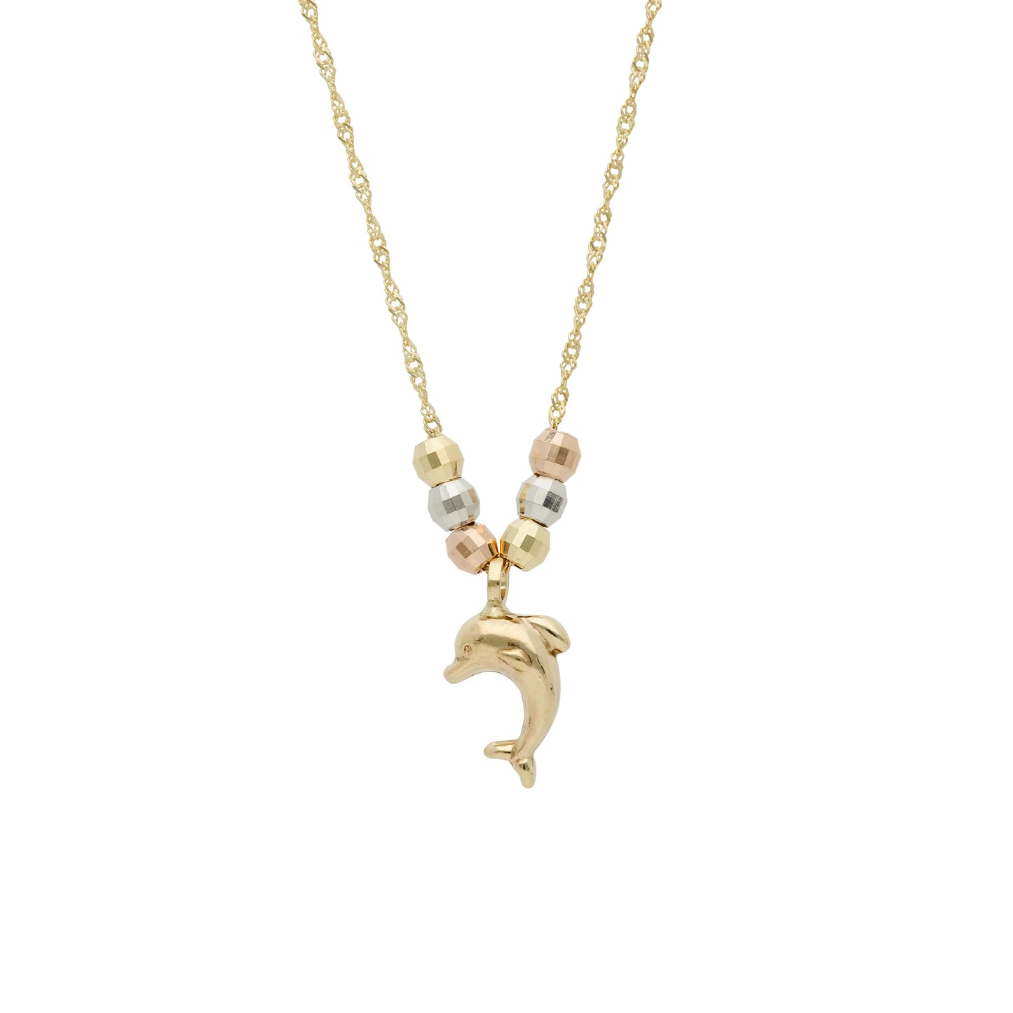 Collar Gargantilla de Oro Florentino 14K Kilates Diseño Delfin con Esferas