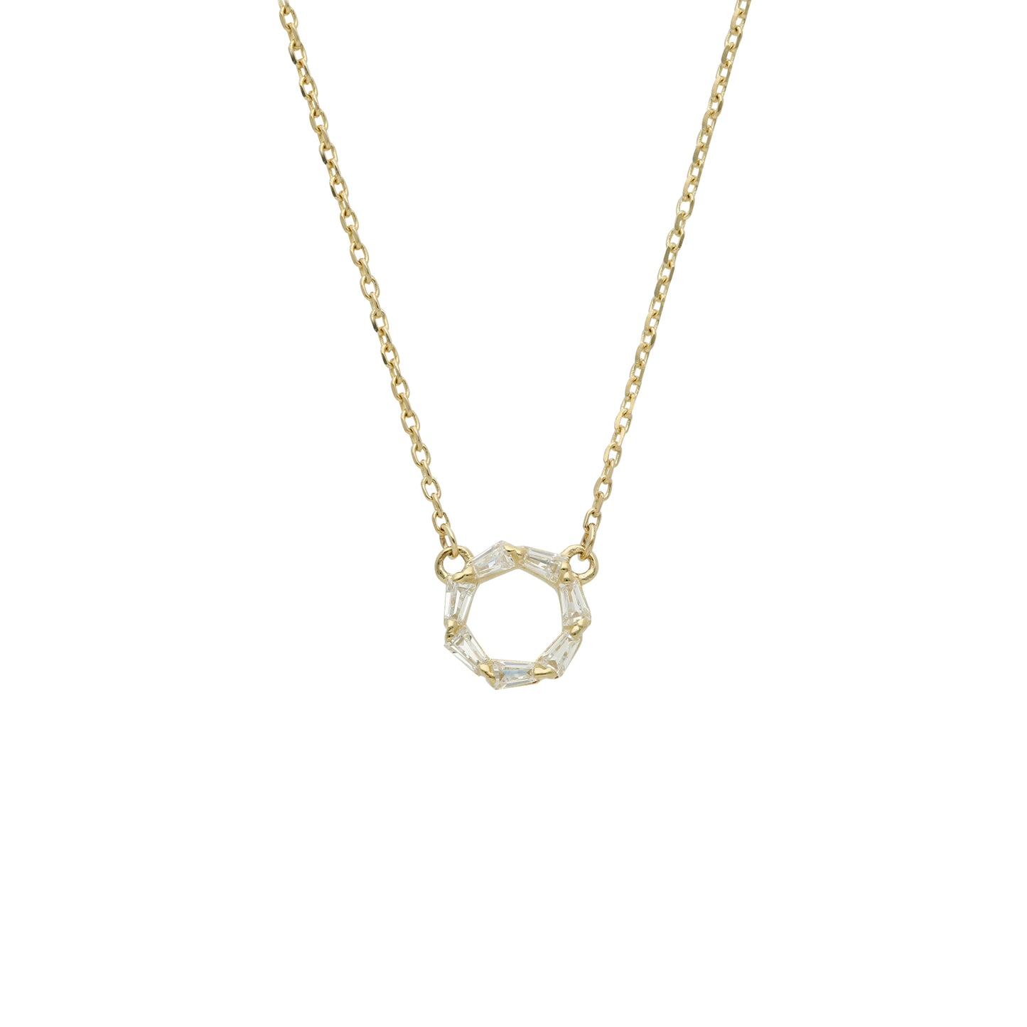 Collar Gargantilla de Oro 10K Kilates Diseño Circulo Baguettes para dama