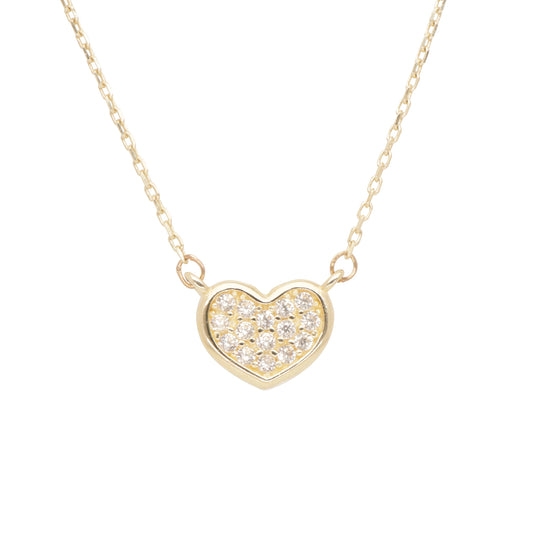 Collar Gargantilla Oro 10K Kilates Diseño Corazón Con Brillantes 45 cm