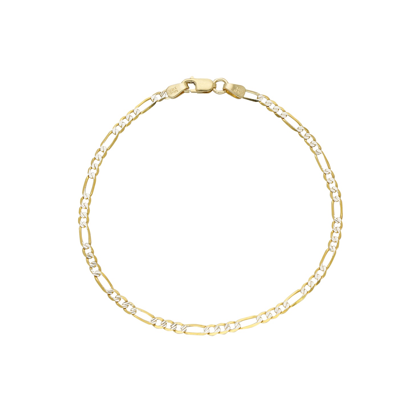 PULSO DE ORO 14K KILATES DISEÑO FIGARO DIAMANTADO CRTR 2 MM / 18 CM