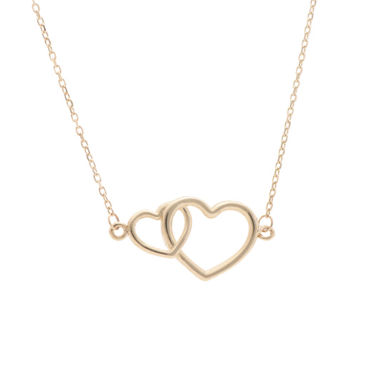 Collar Gargantilla Oro 10K Kilates Diseño 2 Corazones Enlazados 45 cm