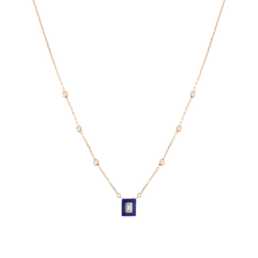 Collar Gargantilla De Oro Sólido 10 Kilates Dije Azul Piedra Corte Esmeralda