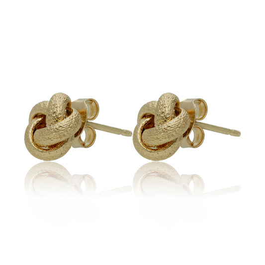 Aretes de Oro Florentino 14 Kilates Diseño Nudos 4 Hilos Satinados Dorados Medianos