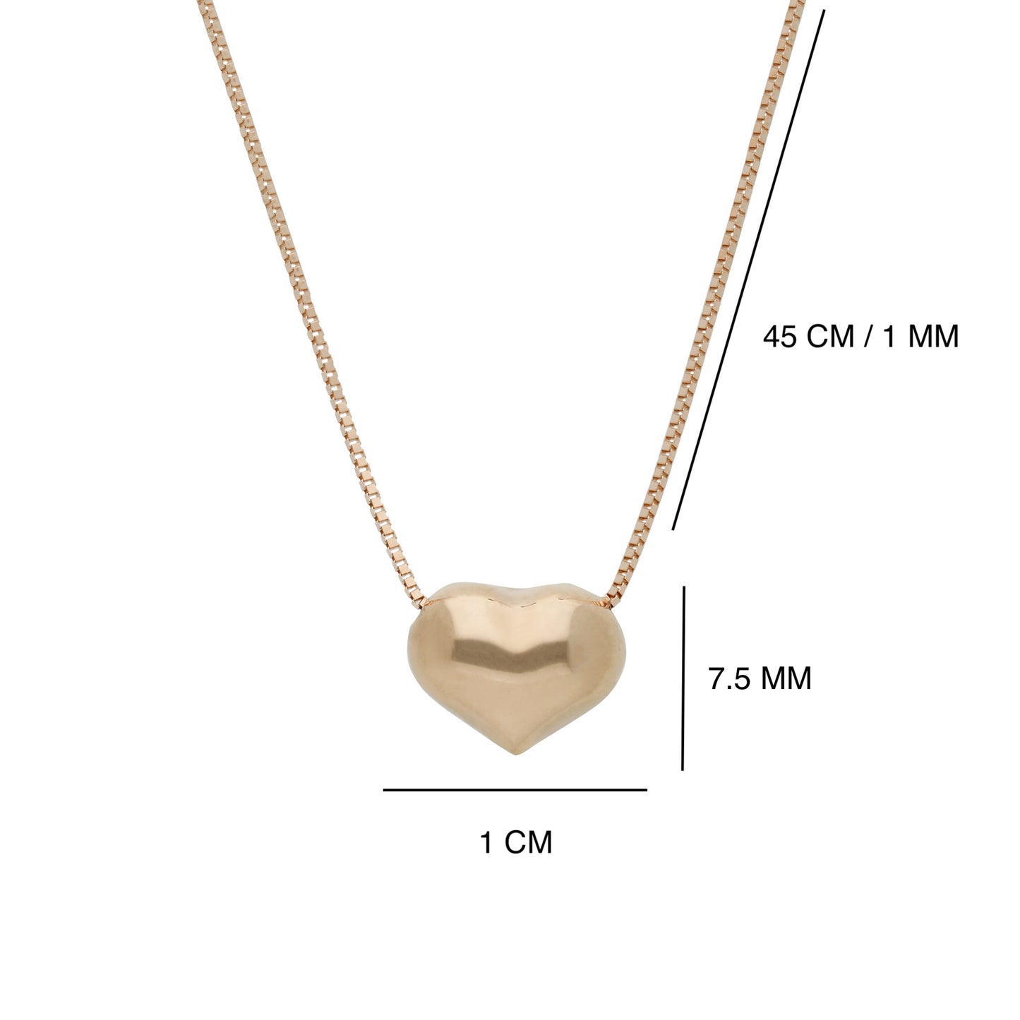 Collar Gargantilla de Oro Rosa 14K Kilates Diseño Corazón Transversal