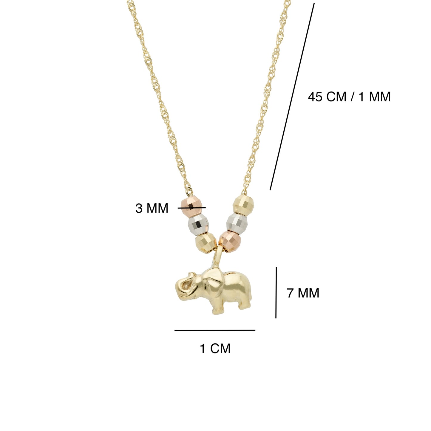 Collar Gargantilla de Oro Florentino 14K Kilates Diseño Elefante con Esferas