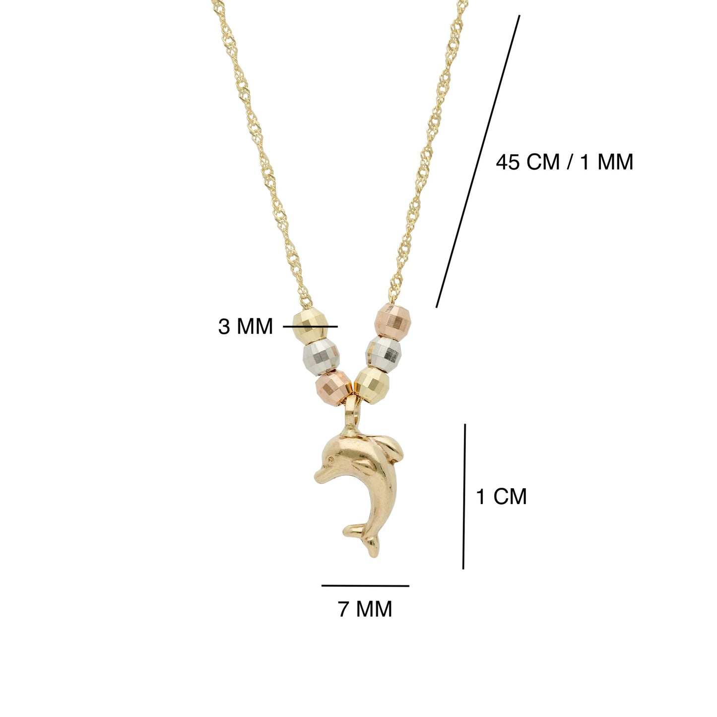 Collar Gargantilla de Oro Florentino 14K Kilates Diseño Delfin con Esferas