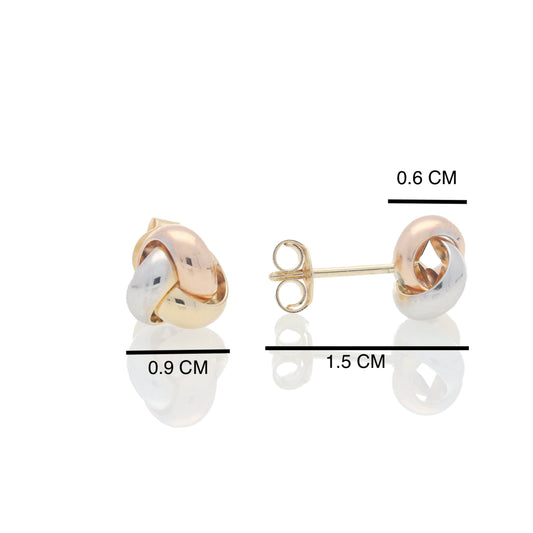 Aretes de Oro Florentino 14 Kilates Diseño Nudos 3 Hilos Medianos
